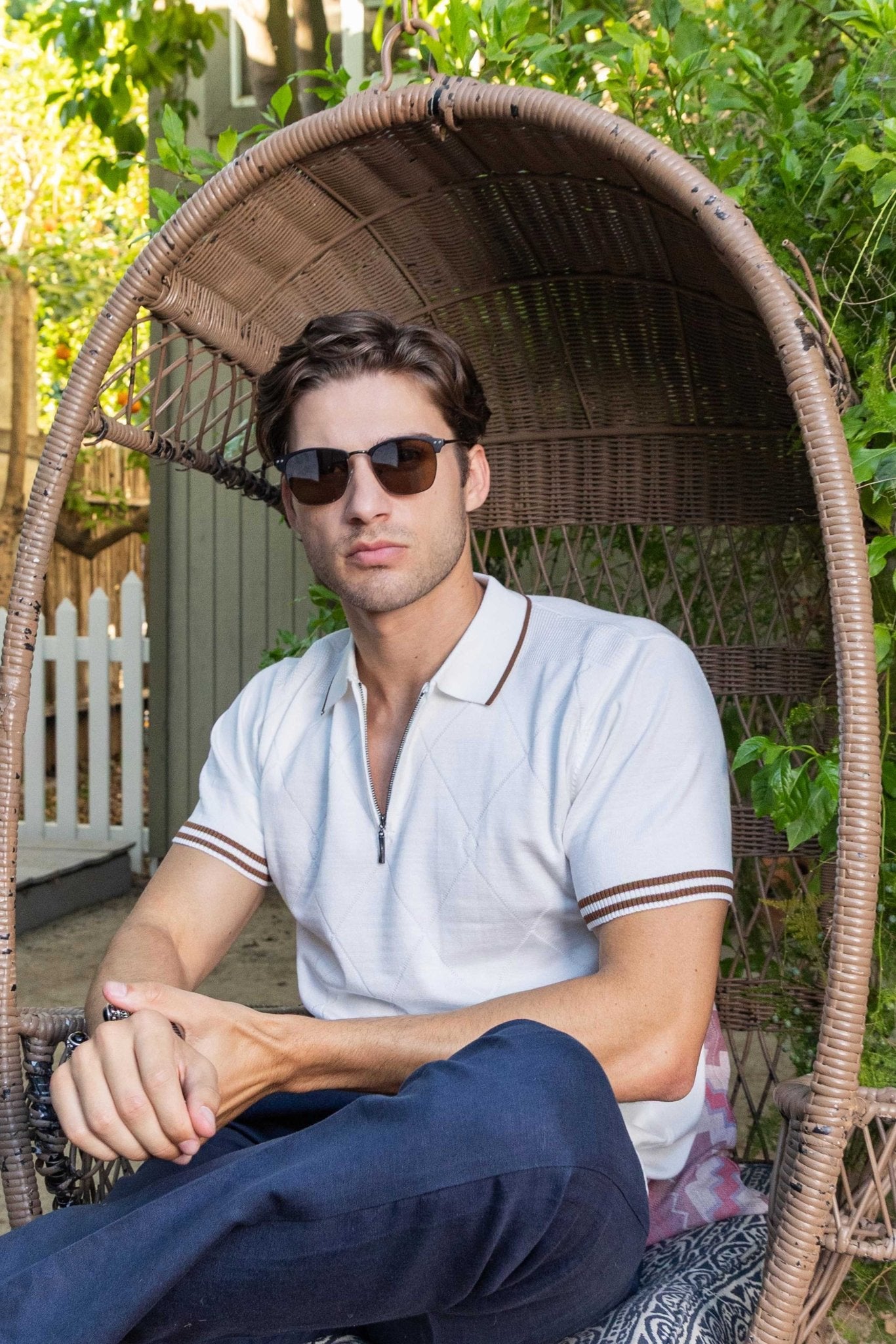 Stylish Premium Knit Textured Polo Shirt with Stripe Accents
