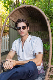 Stylish Premium Knit Textured Polo Shirt with Stripe Accents