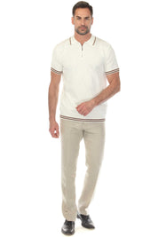 Men's Stylish Premium Knit Textured Polo Shirt with Stripe Accents