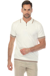 Men's Stylish Premium Knit Textured Polo Shirt with Stripe Accents