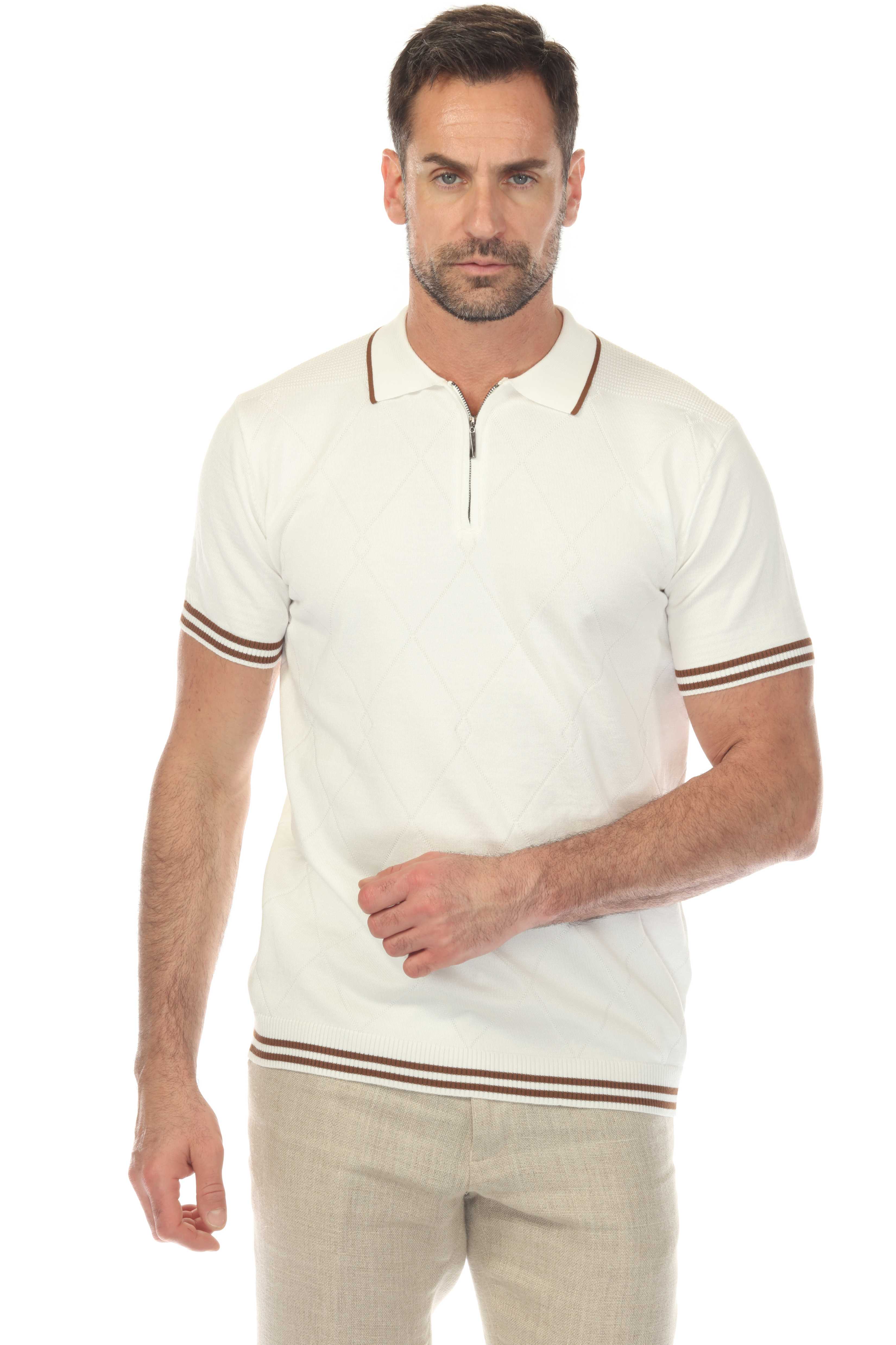 Men's Stylish Premium Knit Textured Polo Shirt with Stripe Accents