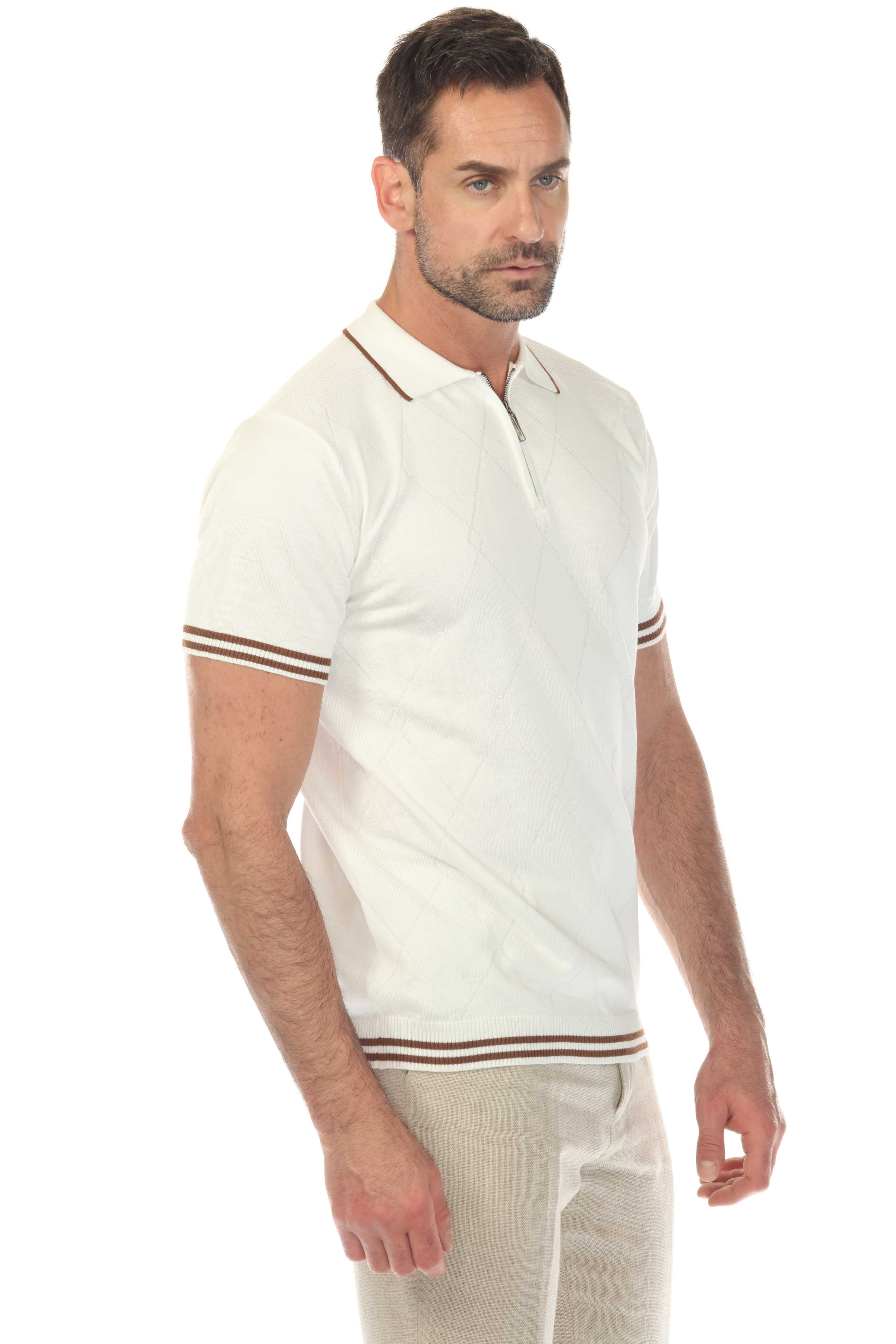 Men's Stylish Premium Knit Textured Polo Shirt with Stripe Accents