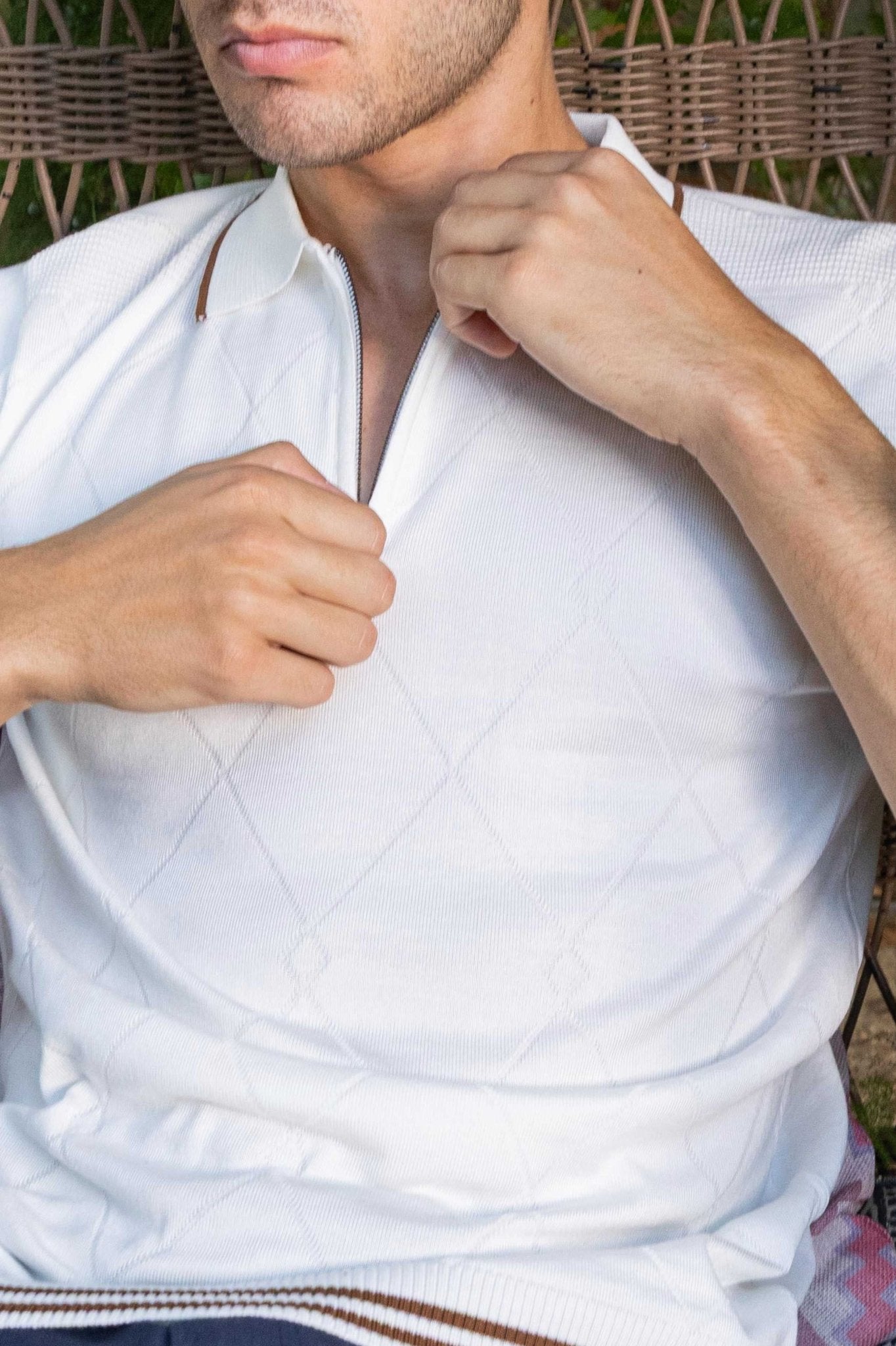 Stylish Premium Knit Textured Polo Shirt with Stripe Accents