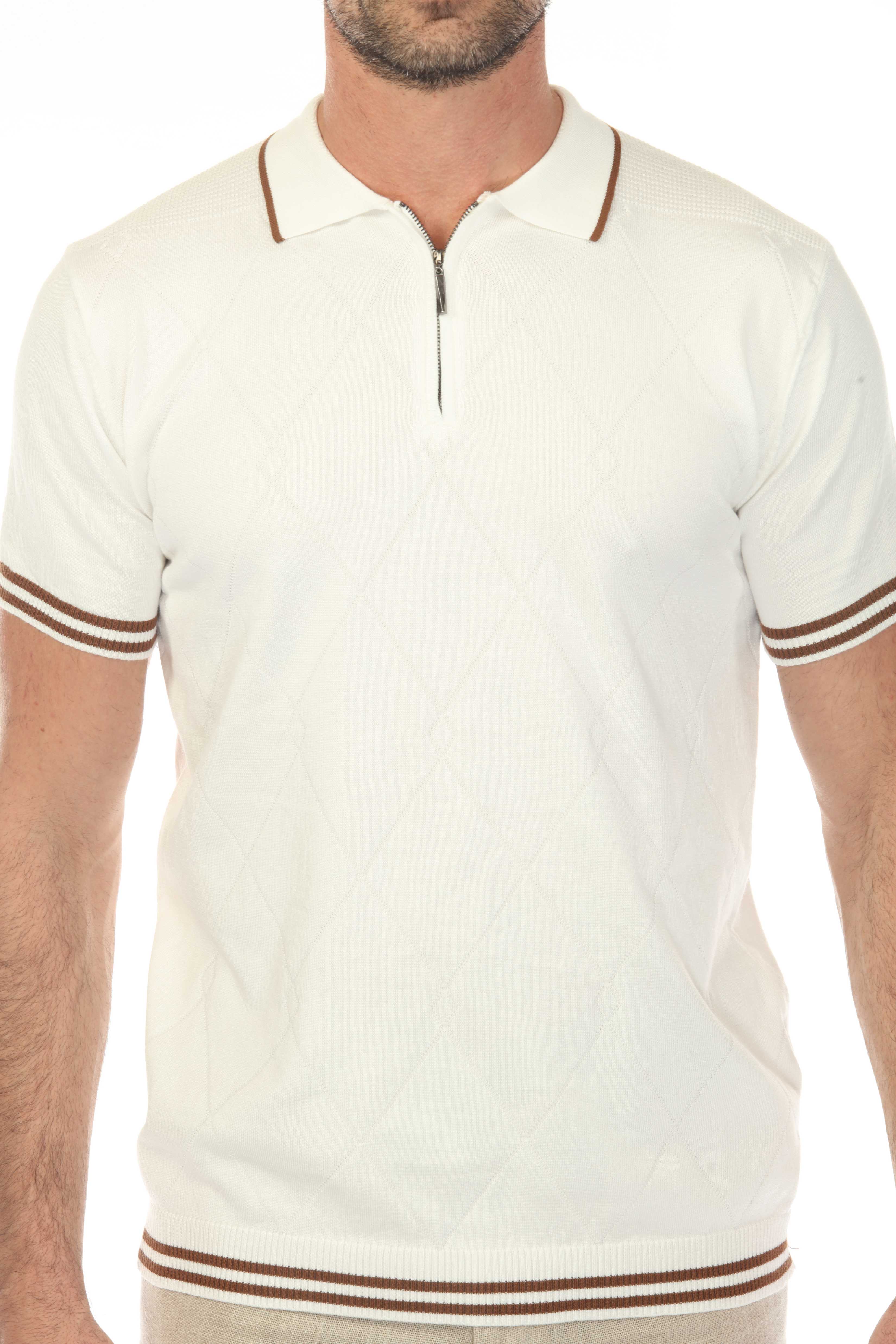 Men's Stylish Premium Knit Textured Polo Shirt with Stripe Accents