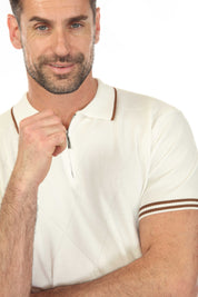 Men's Stylish Premium Knit Textured Polo Shirt with Stripe Accents
