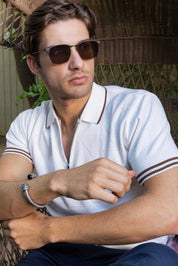 Stylish Premium Knit Textured Polo Shirt with Stripe Accents