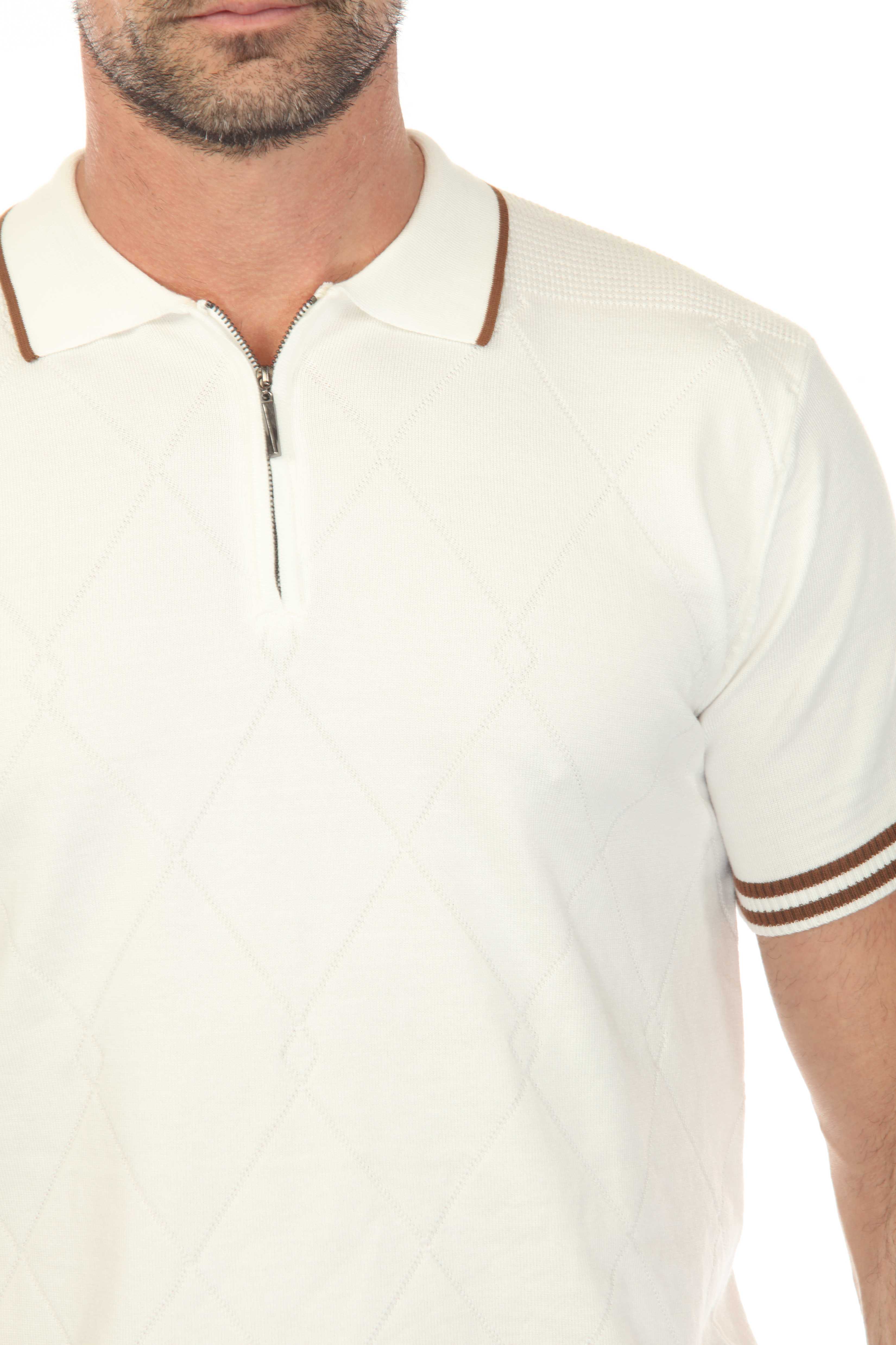 Men's Stylish Premium Knit Textured Polo Shirt with Stripe Accents