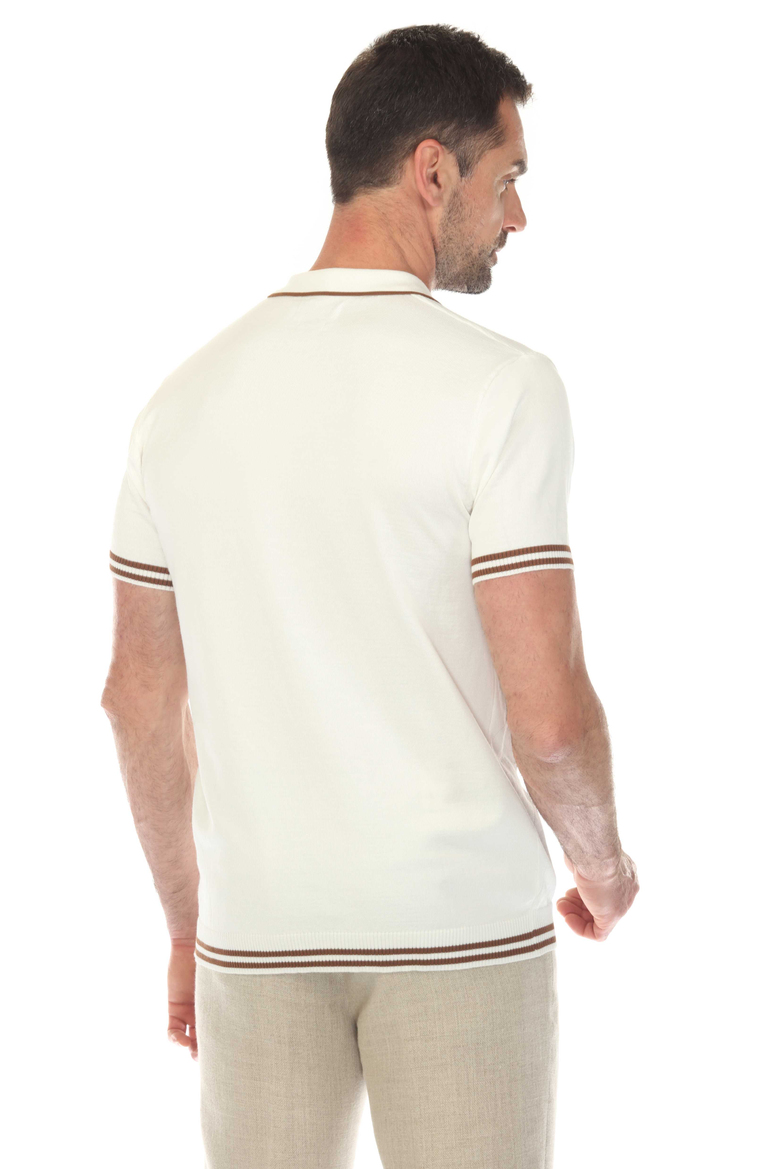 Men's Stylish Premium Knit Textured Polo Shirt with Stripe Accents