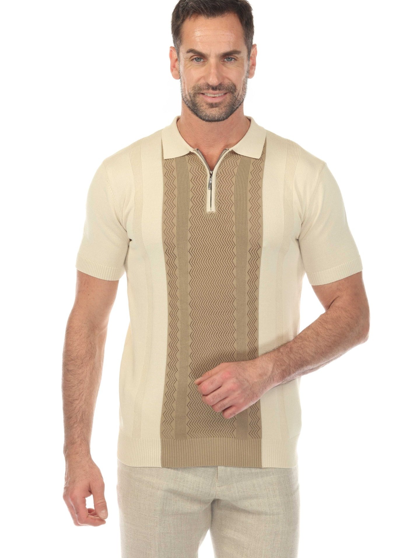 Men's Stylish Premium Knit Textured Polo Shirt with Stripe Accents