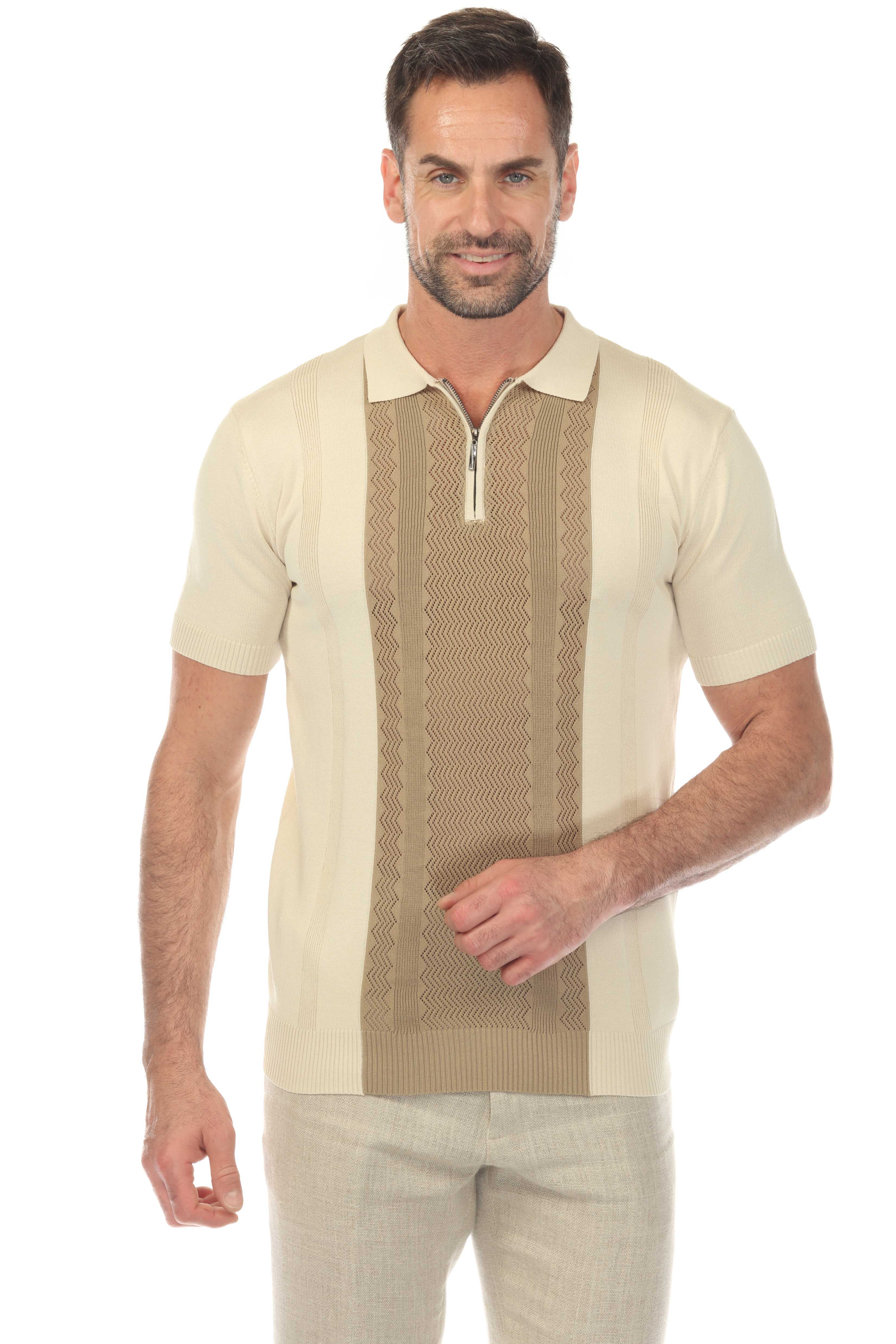 Men's Stylish Premium Knit Textured Polo Shirt with Stripe Accents