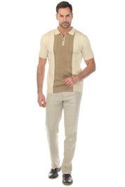 Men's Stylish Premium Knit Textured Polo Shirt with Stripe Accents