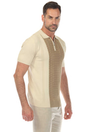 Men's Stylish Premium Knit Textured Polo Shirt with Stripe Accents