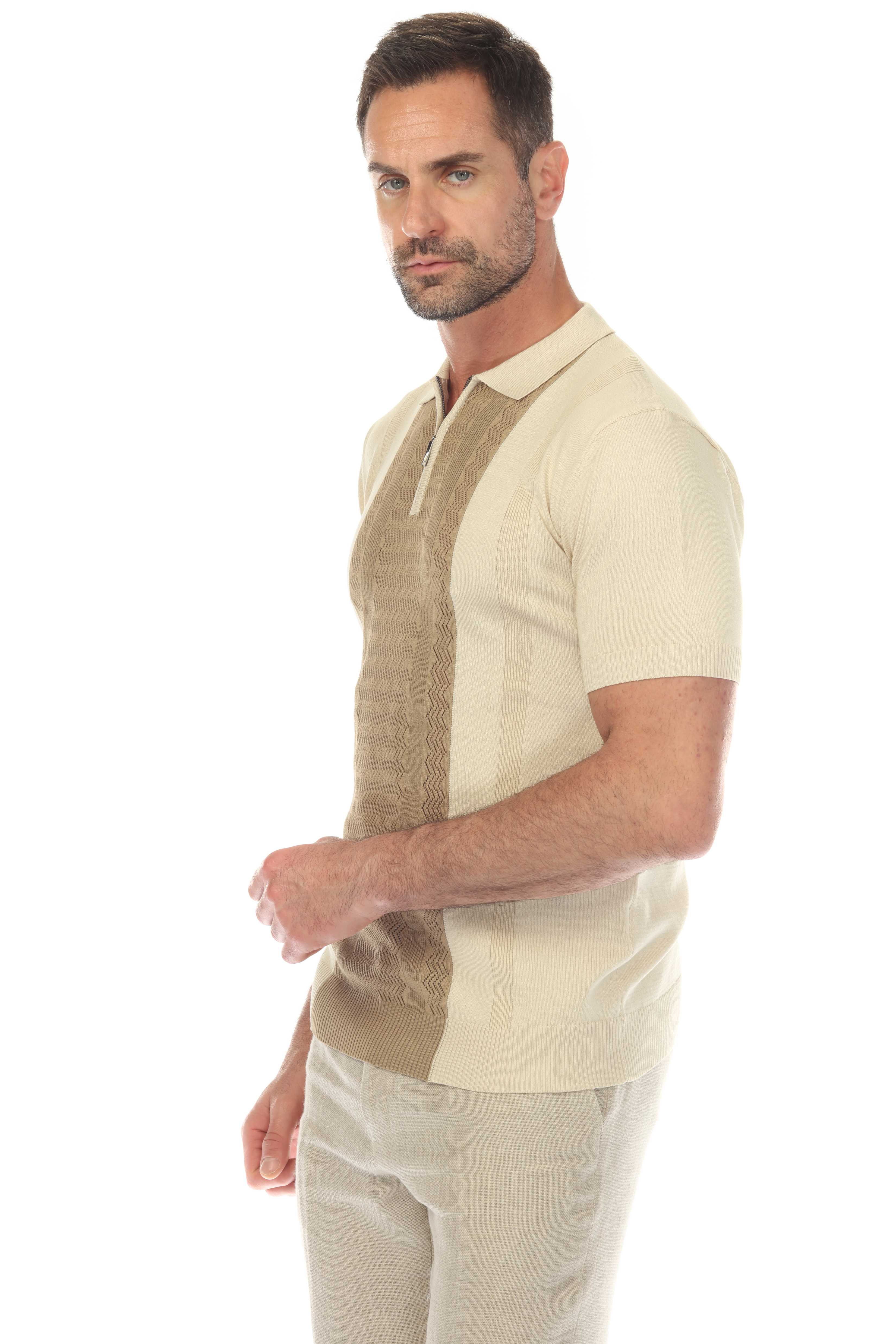 Men's Stylish Premium Knit Textured Polo Shirt with Stripe Accents