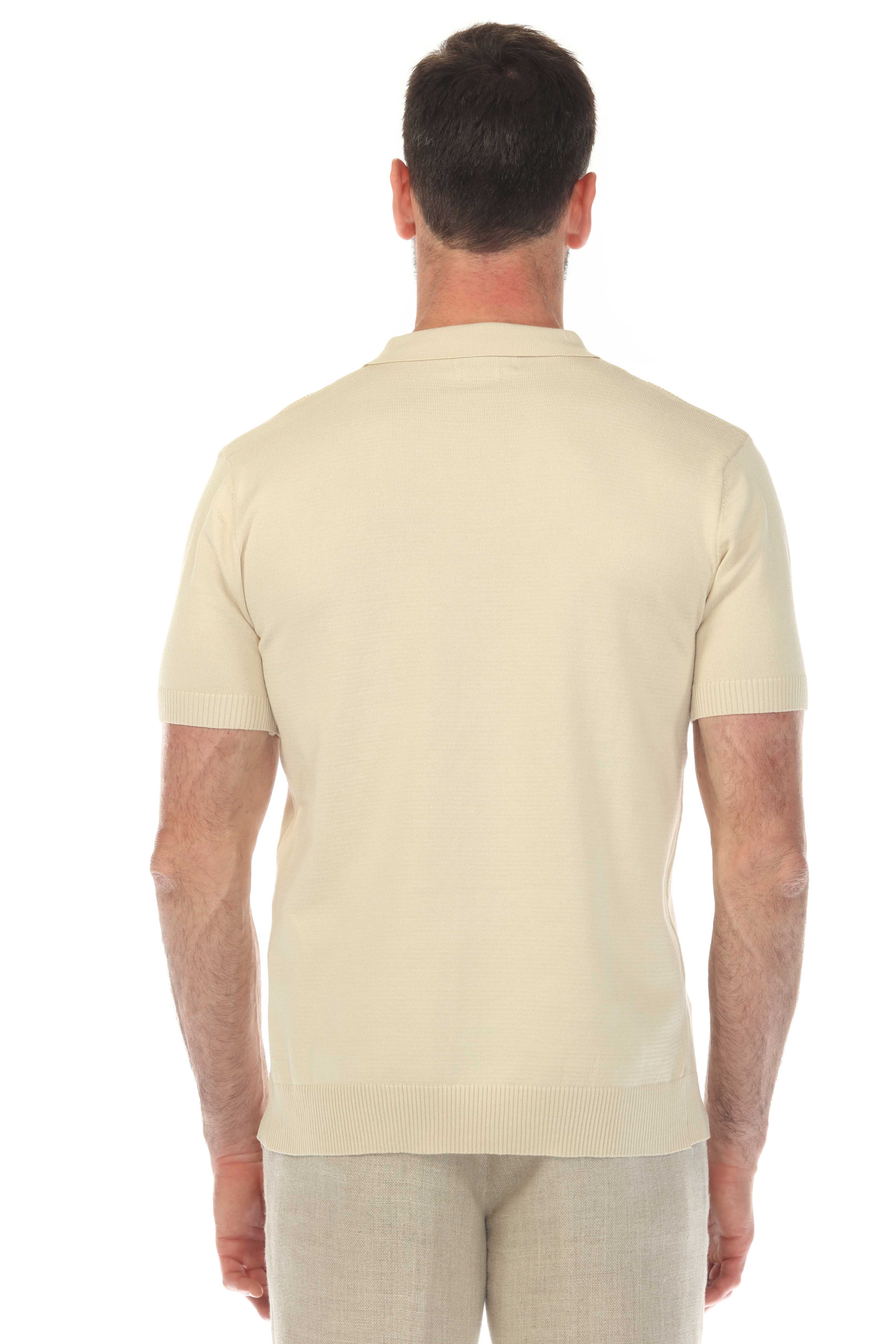 Men's Stylish Premium Knit Textured Polo Shirt with Stripe Accents