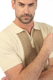 Men's Stylish Premium Knit Textured Polo Shirt with Stripe Accents