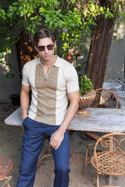 Men's Stylish Premium Knit Textured Polo Shirt with Stripe Accents