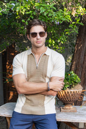 Men's Stylish Premium Knit Textured Polo Shirt with Stripe Accents