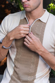 Men's Stylish Premium Knit Textured Polo Shirt with Stripe Accents