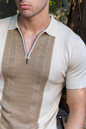 Men's Stylish Premium Knit Textured Polo Shirt with Stripe Accents