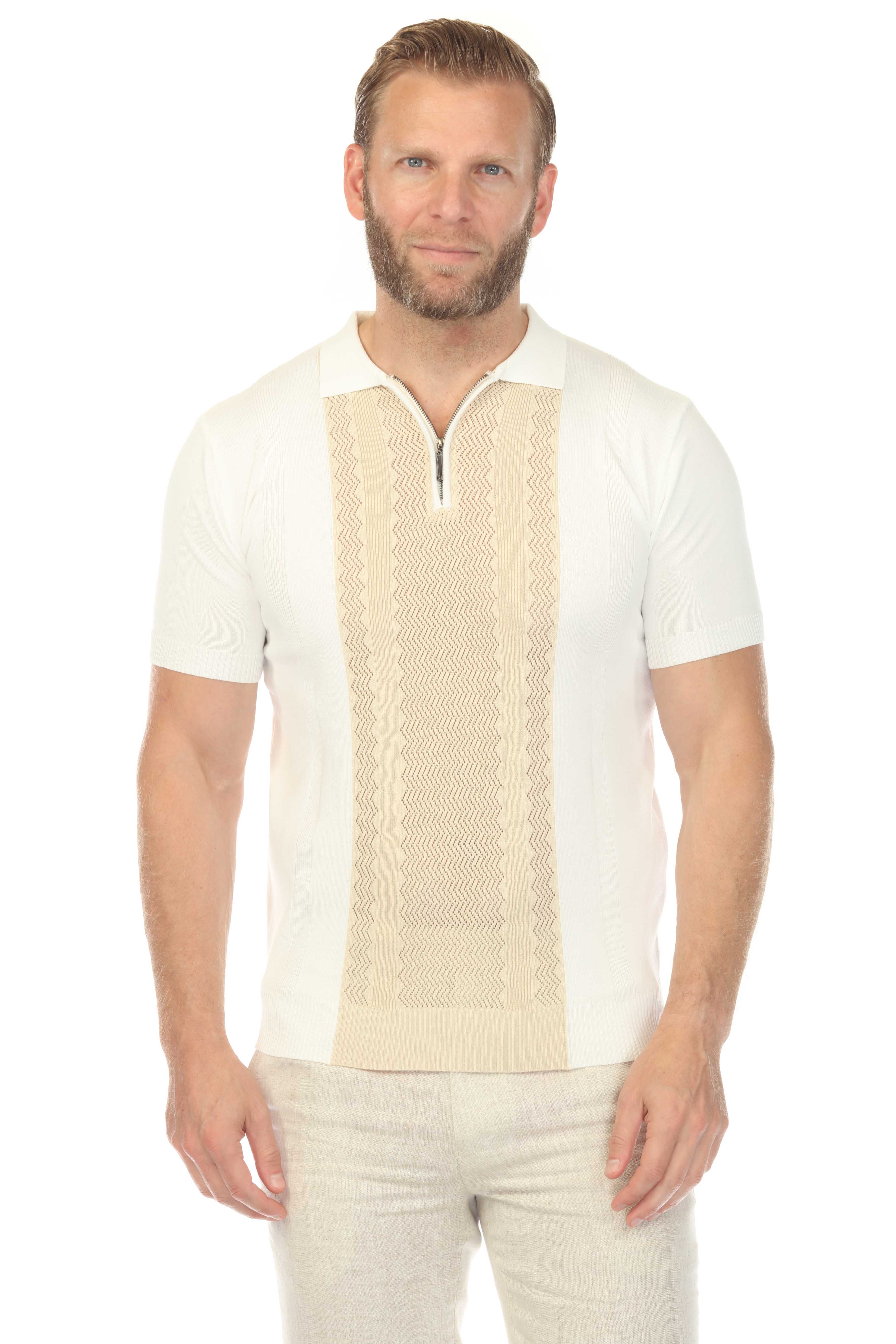 Men's Stylish Premium Knit Textured Polo Shirt with Stripe Accents