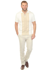 Men's Stylish Premium Knit Textured Polo Shirt with Stripe Accents