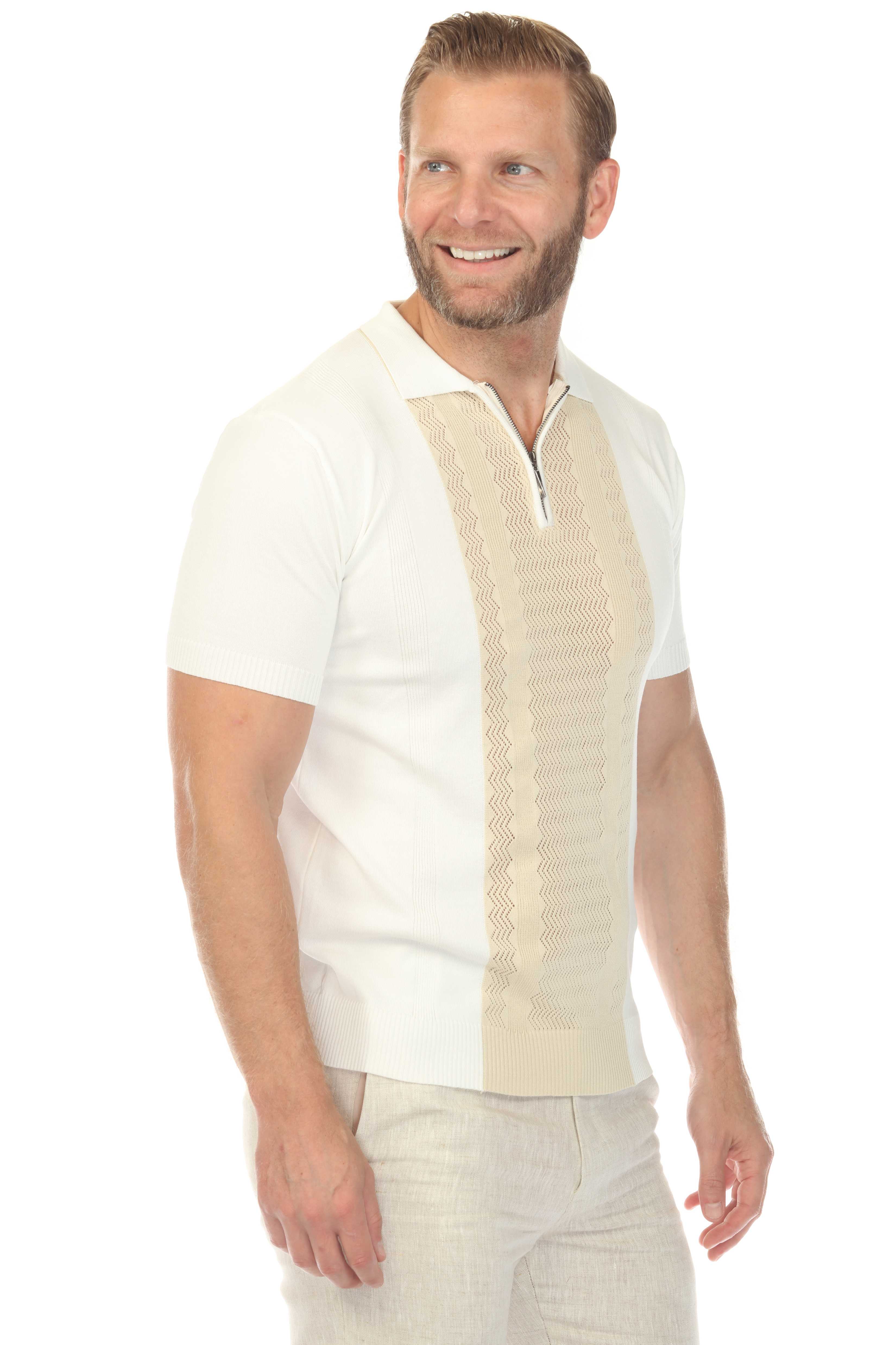 Men's Stylish Premium Knit Textured Polo Shirt with Stripe Accents