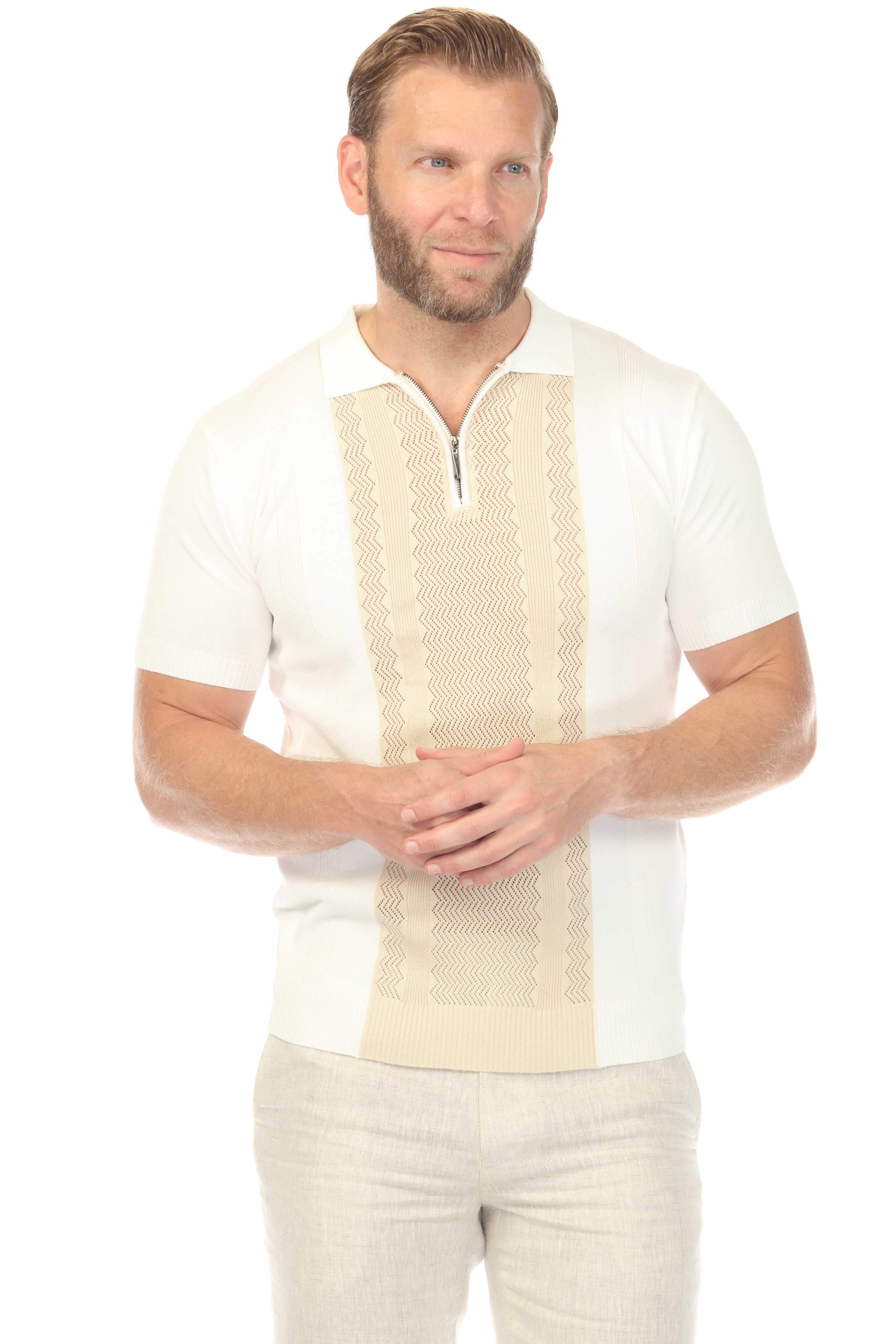Men's Stylish Premium Knit Textured Polo Shirt with Stripe Accents