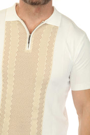 Men's Stylish Premium Knit Textured Polo Shirt with Stripe Accents