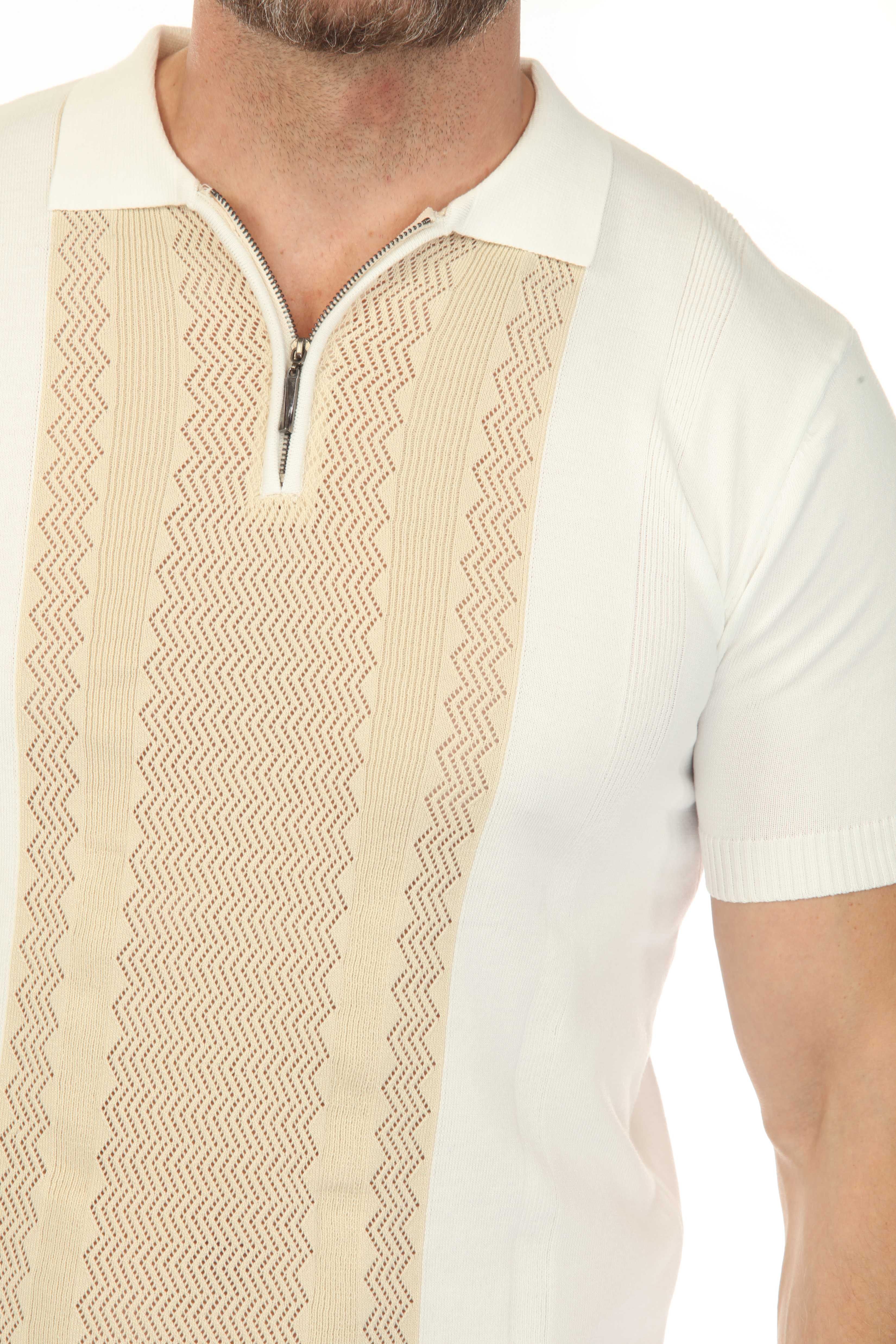 Men's Stylish Premium Knit Textured Polo Shirt with Stripe Accents