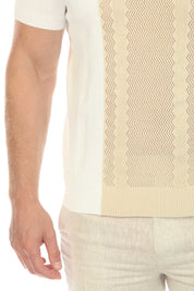 Men's Stylish Premium Knit Textured Polo Shirt with Stripe Accents