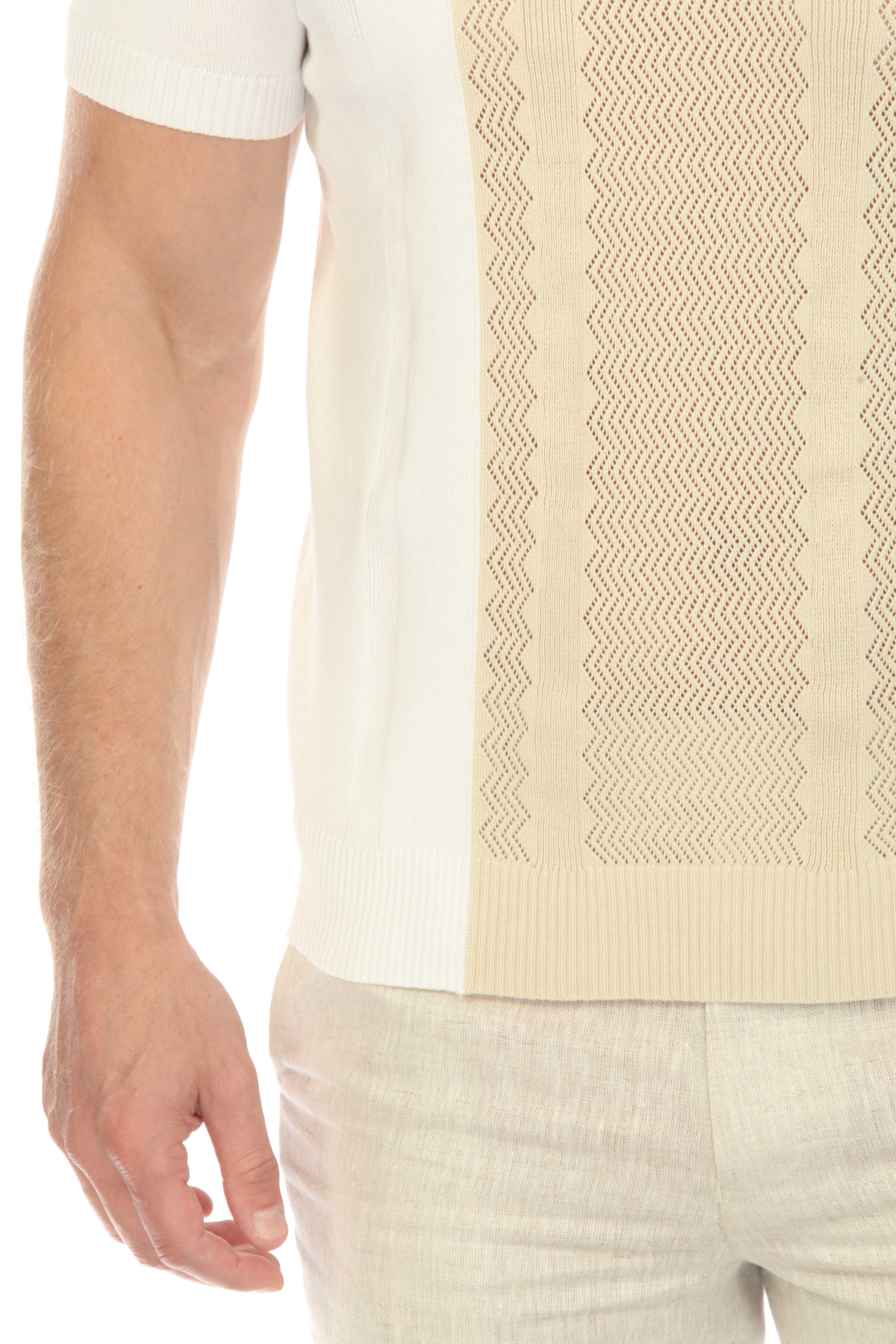 Men's Stylish Premium Knit Textured Polo Shirt with Stripe Accents