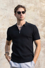 Polo de punto texturizado premium elegante para hombre con detalles de rayas