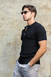 Men's Stylish Premium Knit Textured Polo Shirt with Stripe Accents