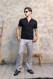 Men's Stylish Premium Knit Textured Polo Shirt with Stripe Accents