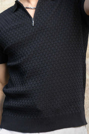 Men's Stylish Premium Knit Textured Polo Shirt with Stripe Accents