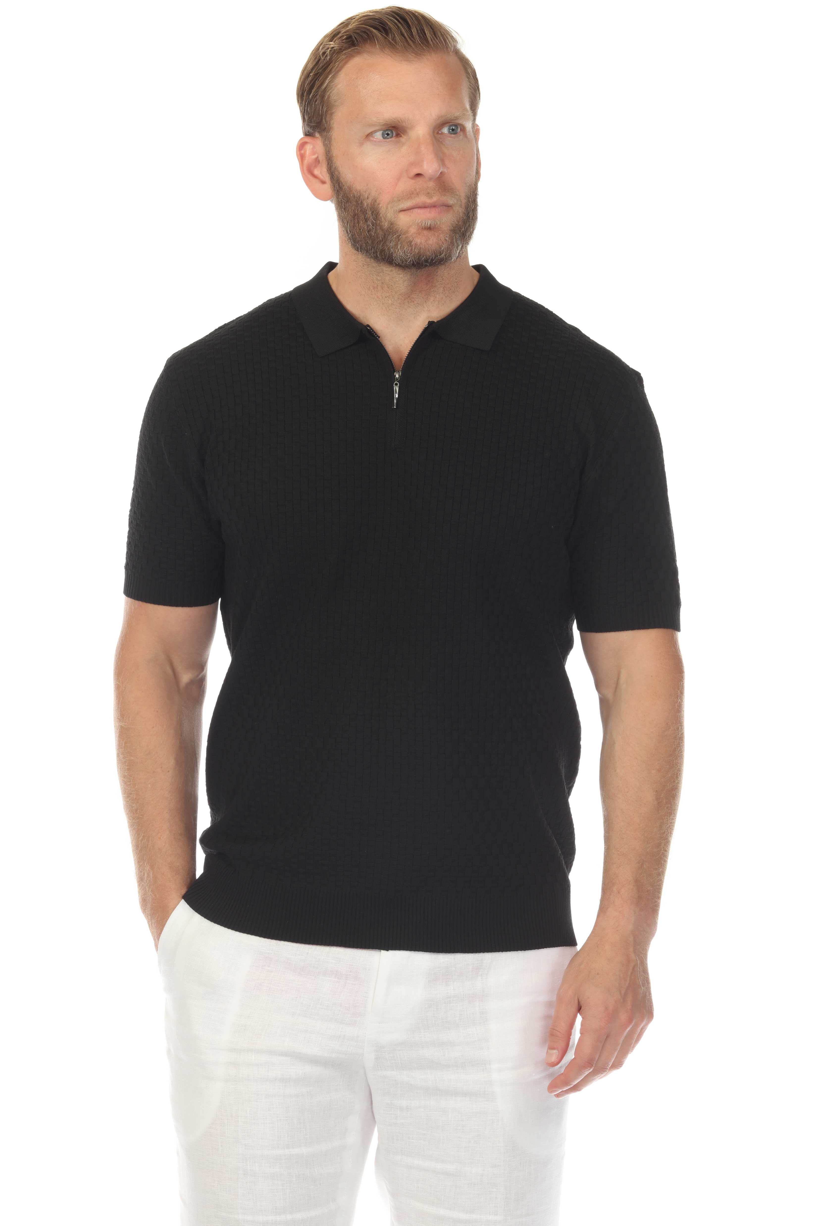 Men's Stylish Premium Knit Textured Polo Shirt with Stripe Accents