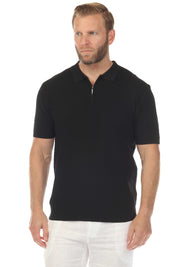 Men's Stylish Premium Knit Textured Polo Shirt with Stripe Accents