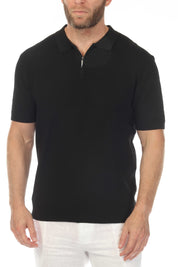 Men's Stylish Premium Knit Textured Polo Shirt with Stripe Accents