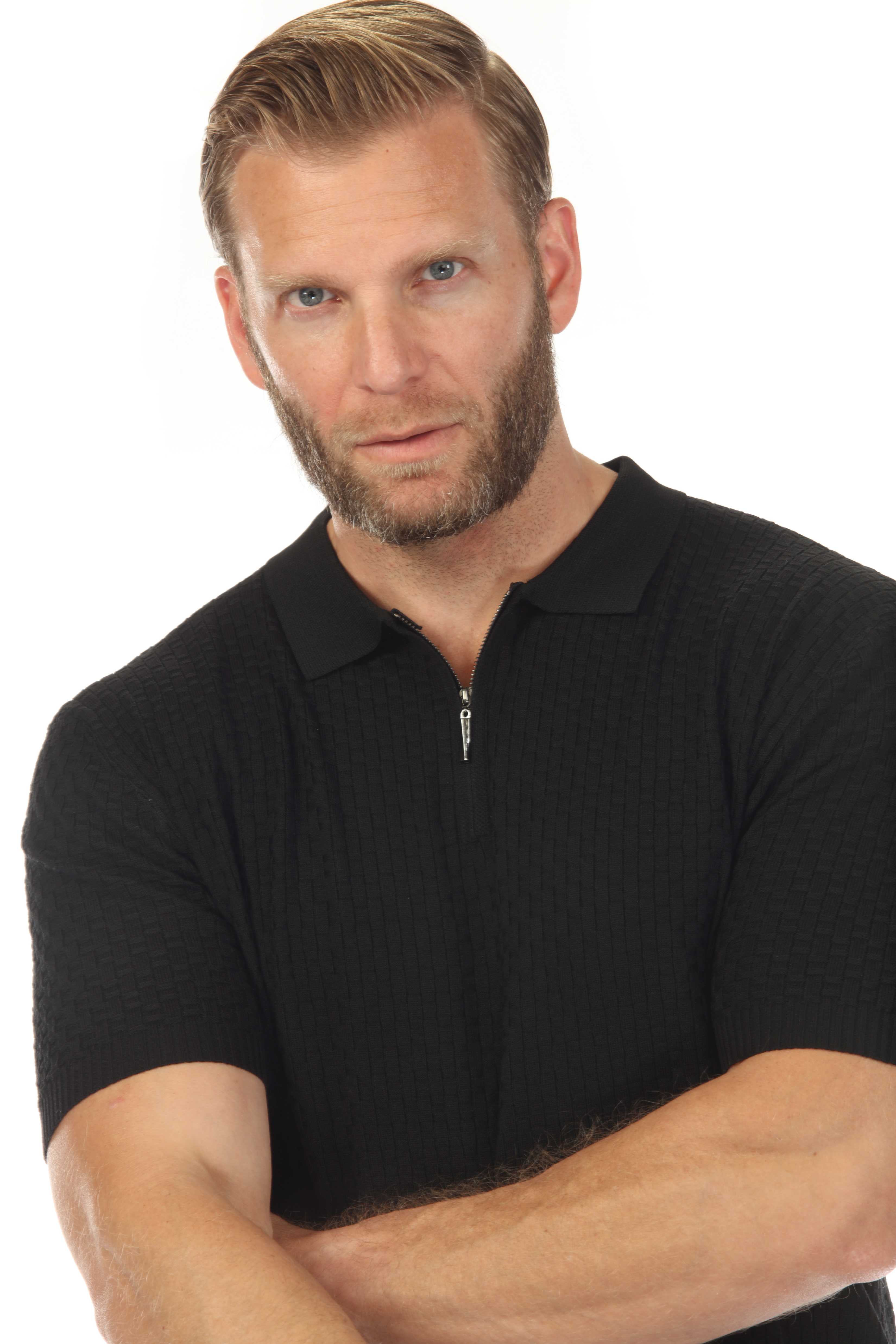 Men's Stylish Premium Knit Textured Polo Shirt with Stripe Accents