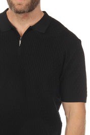 Men's Stylish Premium Knit Textured Polo Shirt with Stripe Accents