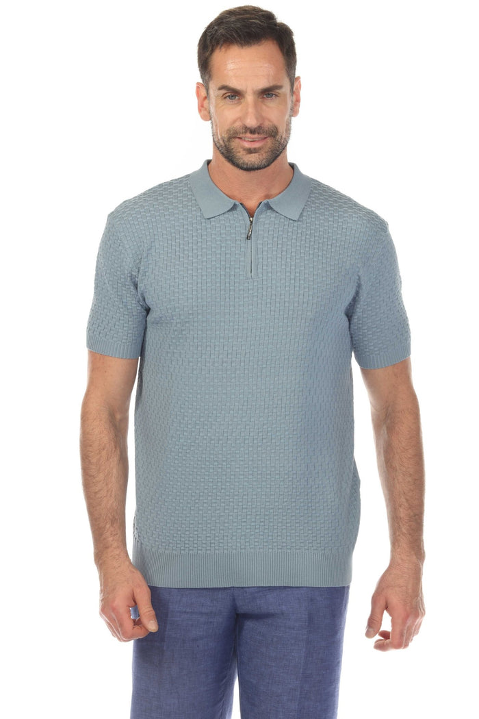 Stylish Premium Knit Textured Polo Shirt with Stripe Accents