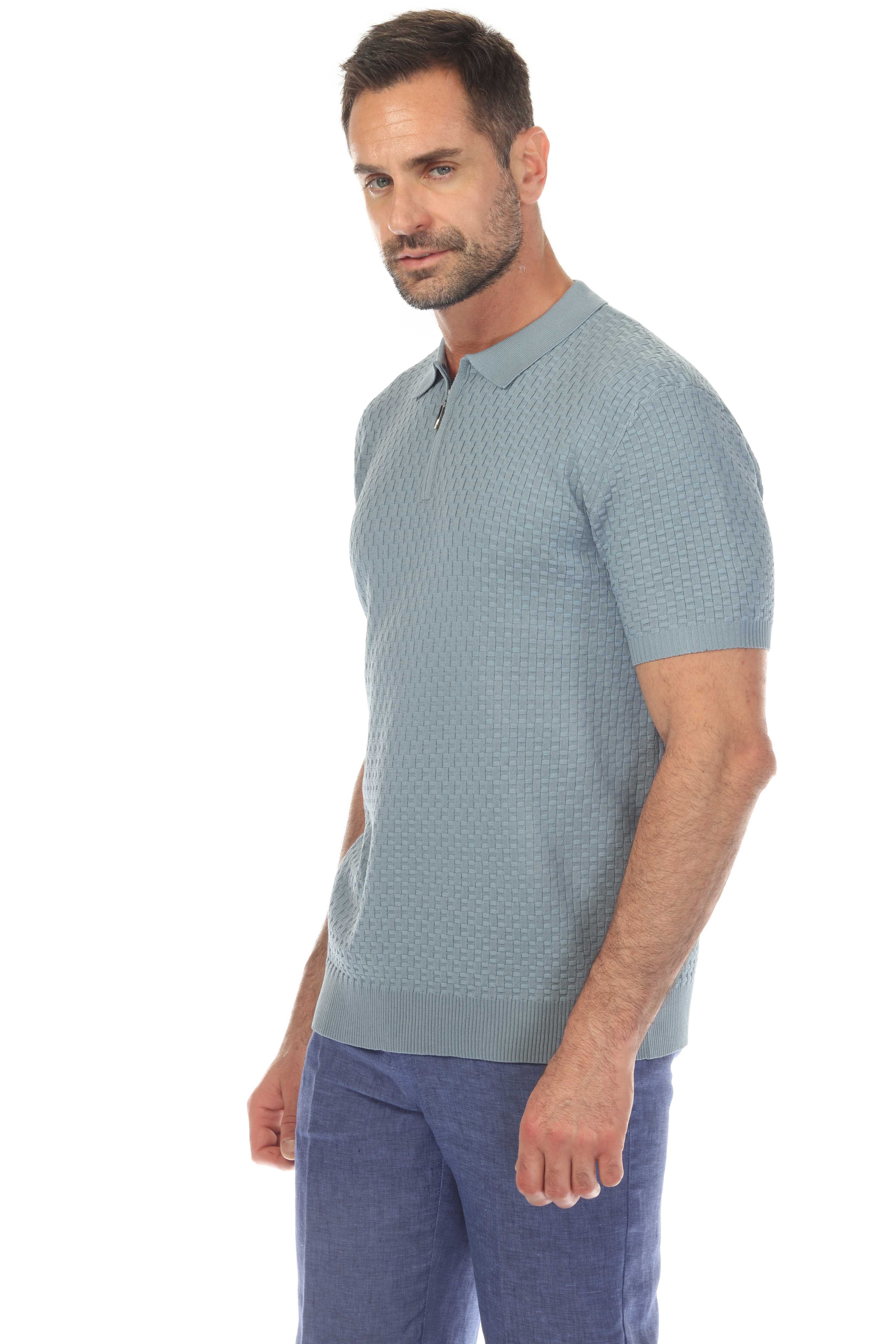 Men's Stylish Premium Knit Textured Polo Shirt with Stripe Accents