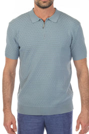 Men's Stylish Premium Knit Textured Polo Shirt with Stripe Accents