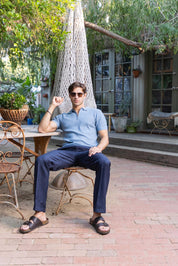 Men's Stylish Premium Knit Textured Polo Shirt with Stripe Accents