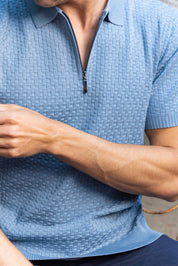 Men's Stylish Premium Knit Textured Polo Shirt with Stripe Accents