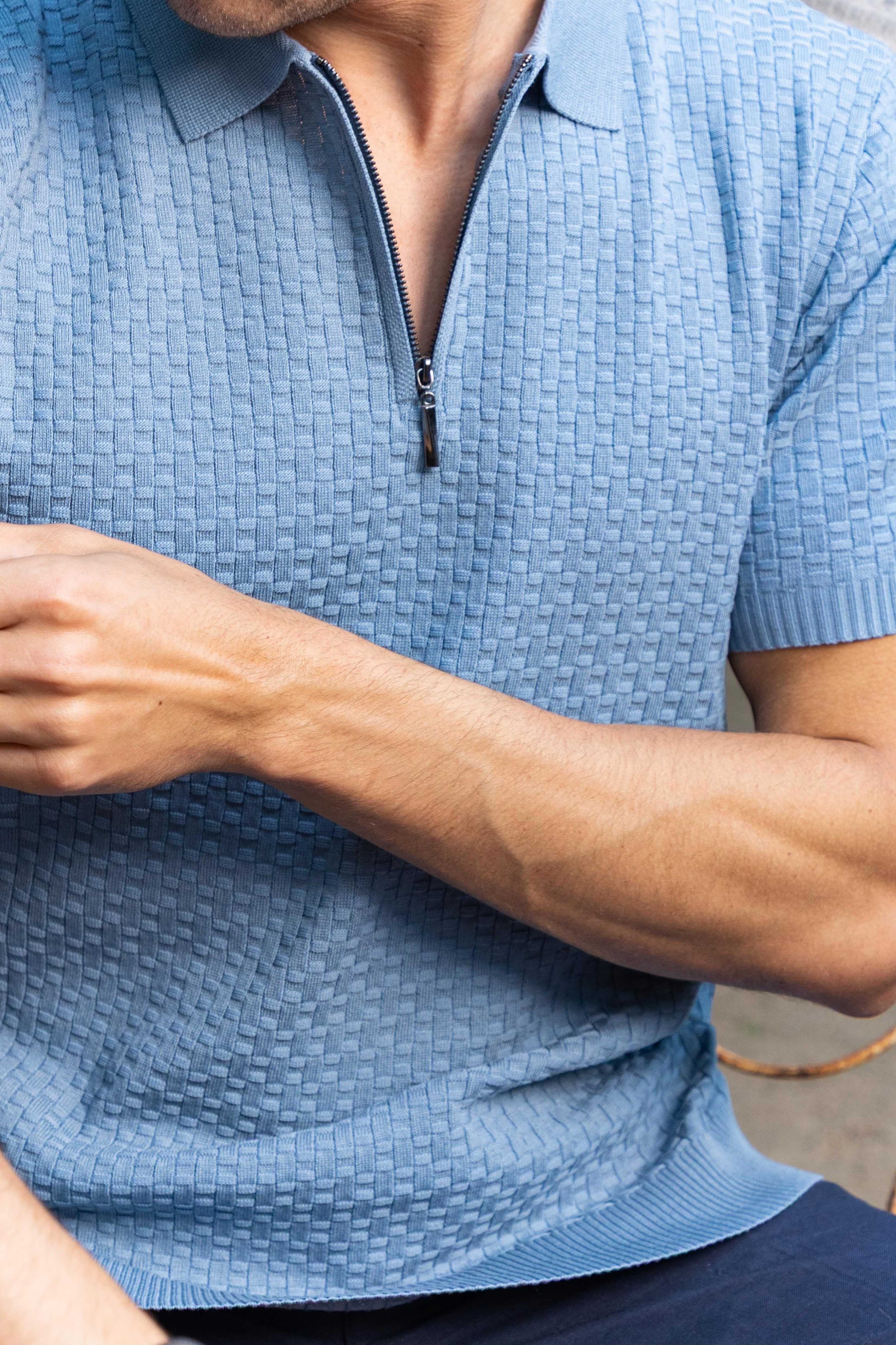 Men's Stylish Premium Knit Textured Polo Shirt with Stripe Accents