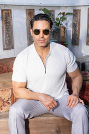 Men's Stylish Premium Knit Textured Polo Shirt with Stripe Accents