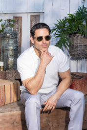 Men's Stylish Premium Knit Textured Polo Shirt with Stripe Accents