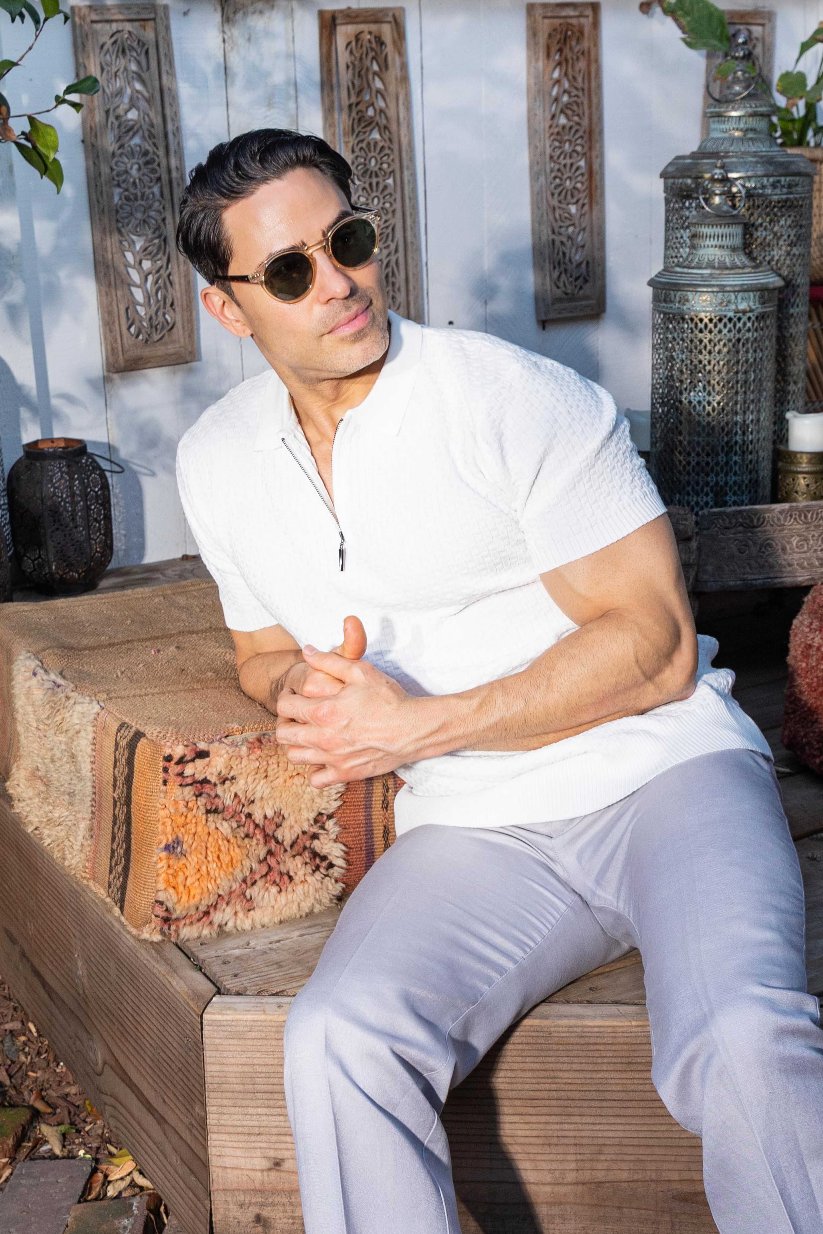 Men's Stylish Premium Knit Textured Polo Shirt with Stripe Accents