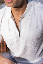 Men's Stylish Premium Knit Textured Polo Shirt with Stripe Accents